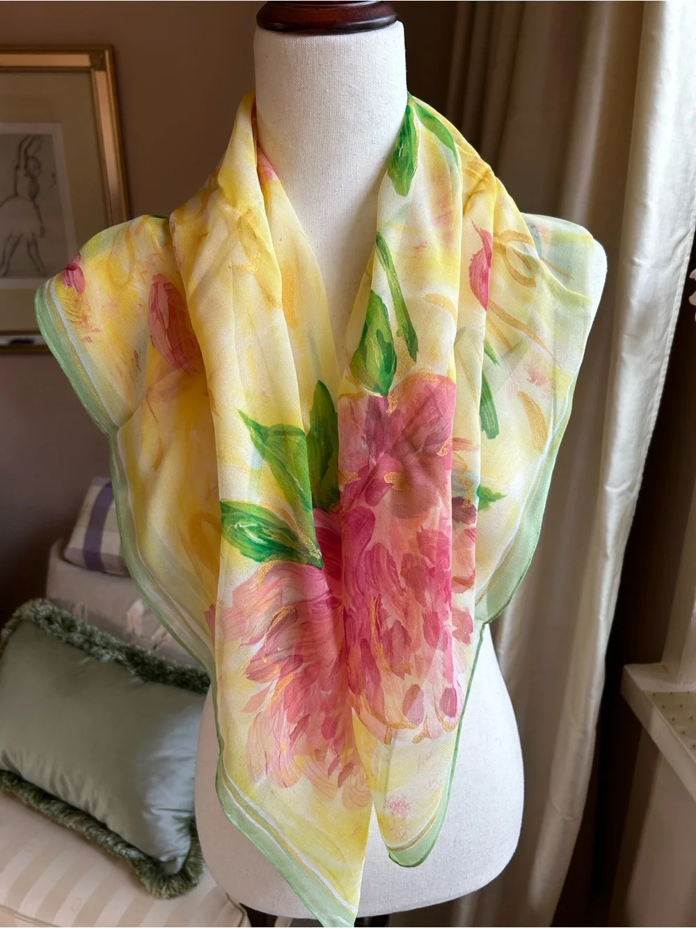 Carlisle “Peonies” Silk Chiffon Scarf